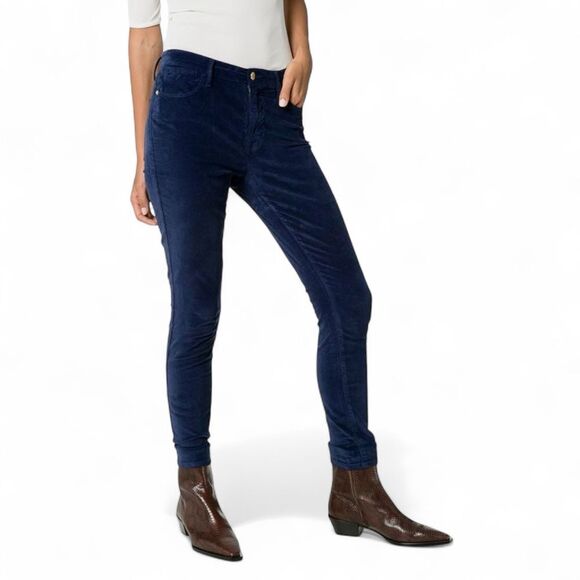 FRAME Le High Skinny Velvet Pants Blue Navy Plush Stretch Size 26 - Picture 2 of 5